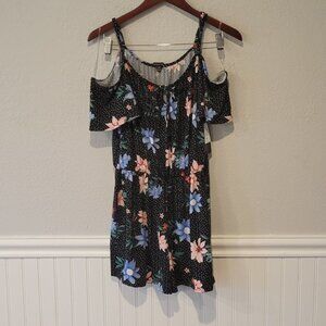 NWT Magazine Black Cold Shoulder Romper White Polkadot Pink Blue Floral sz Small